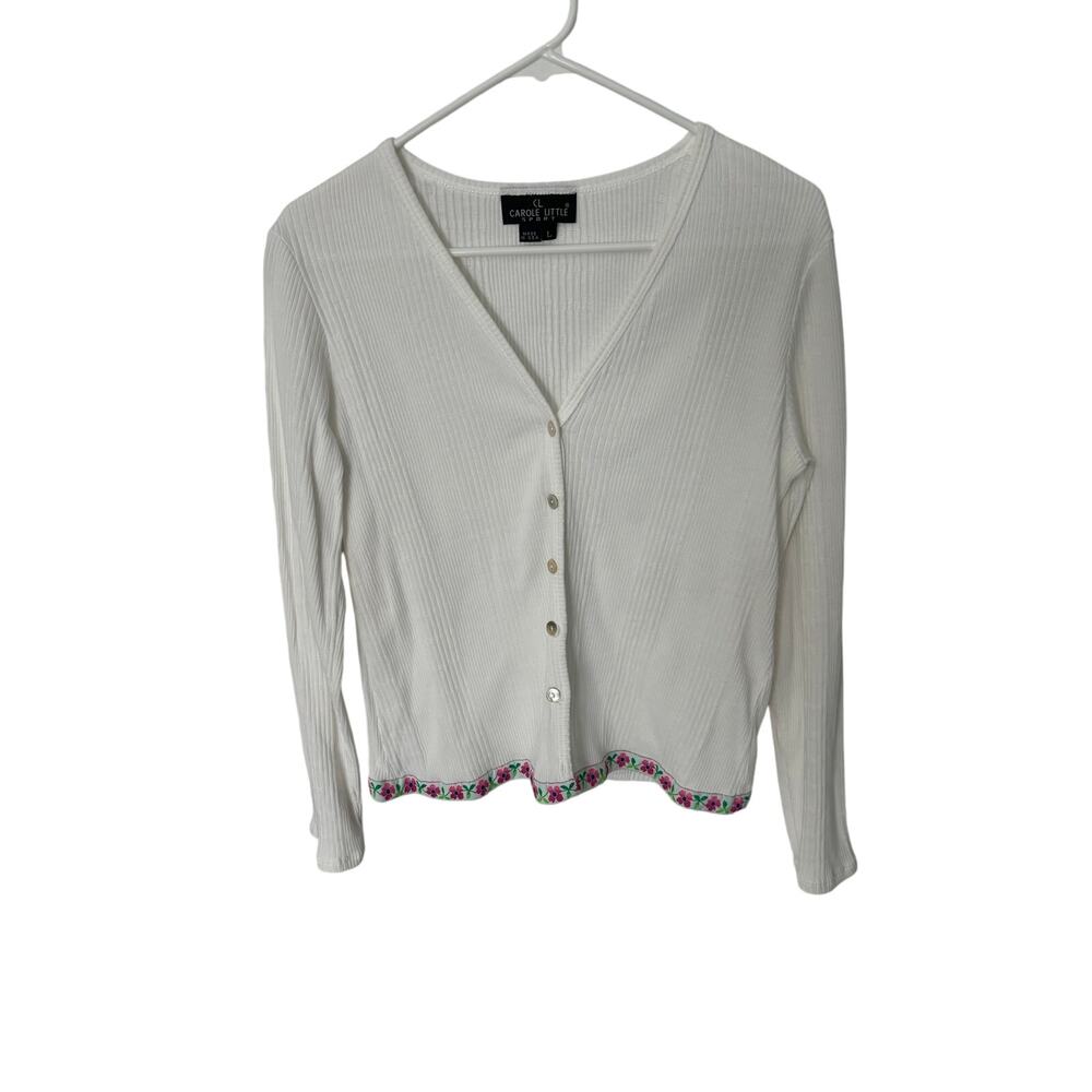 Carole Little Sport white button up sweater size L